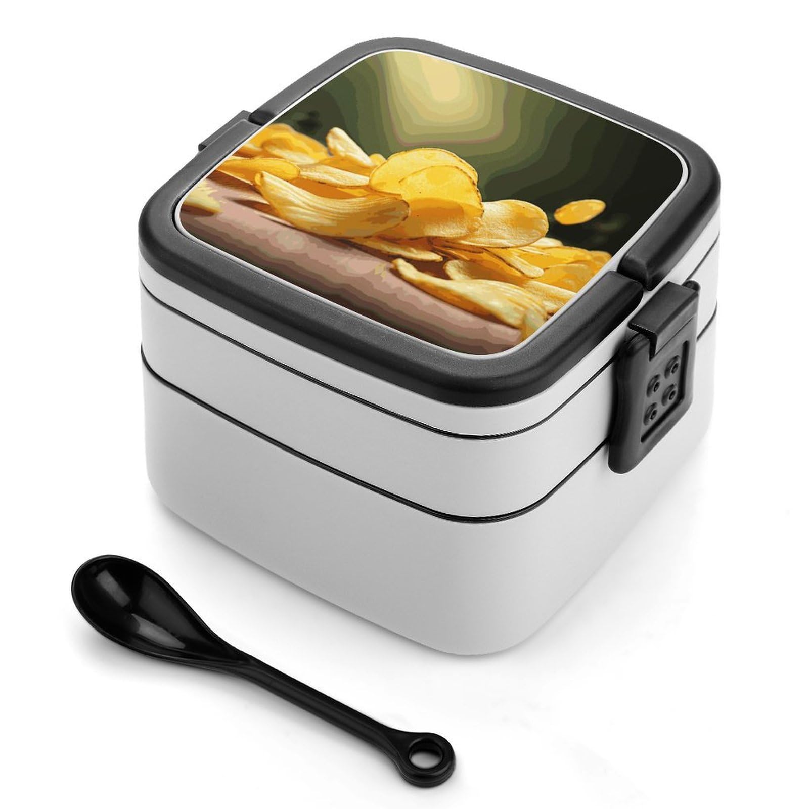 FekiLoot Potato Chips Bento Box Adult Lunch Box Sealed Bento Lunch Boxes with Spoon Sturdy Double Layer Bento Boxes Snap-on Design Leak Proof Lunch Containers Ideal for Work