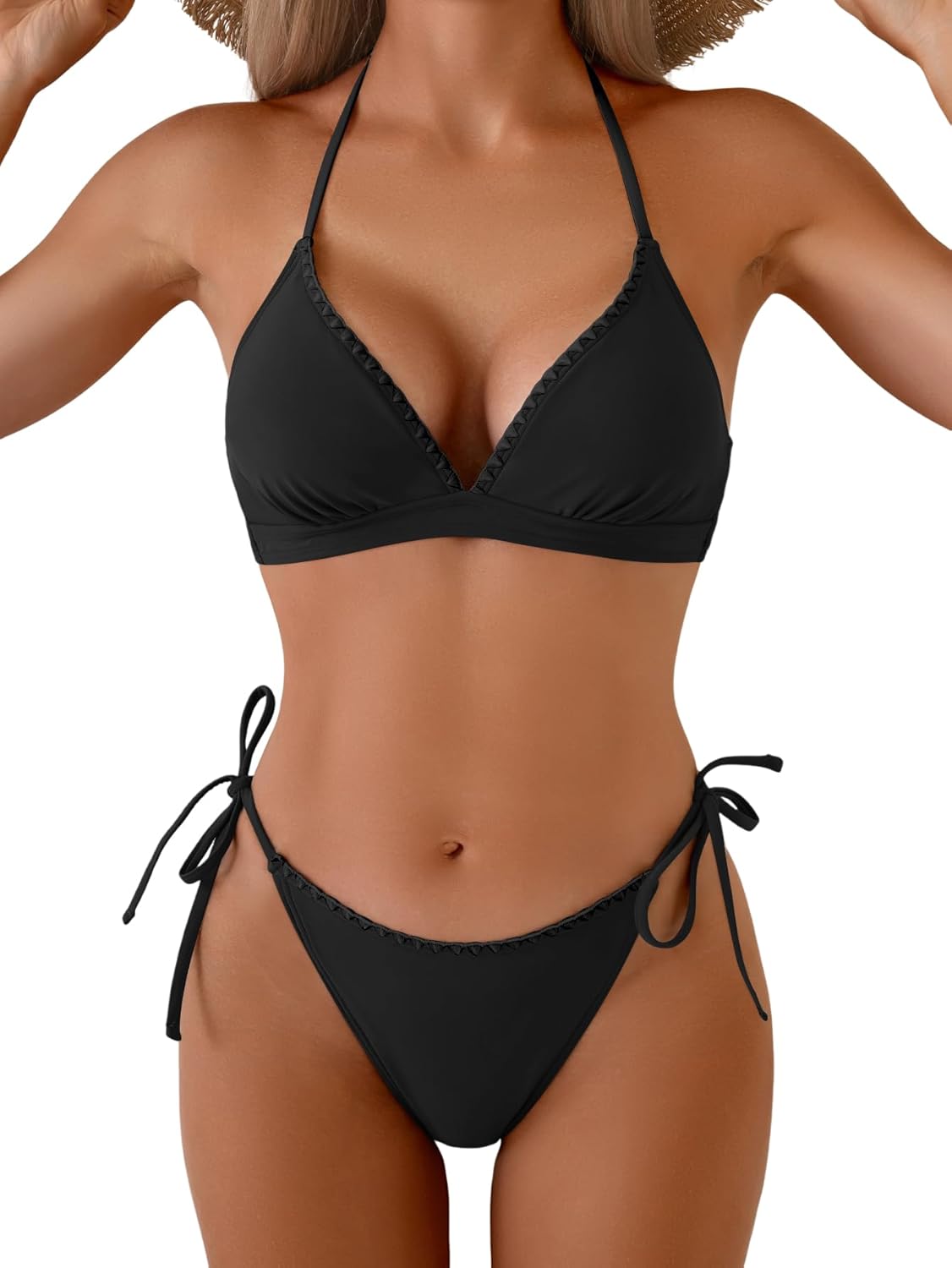 Bikini Set for Women Sexy String Two Piece Swimsuit Halter Triangle Shell Stitched Bathing Suit