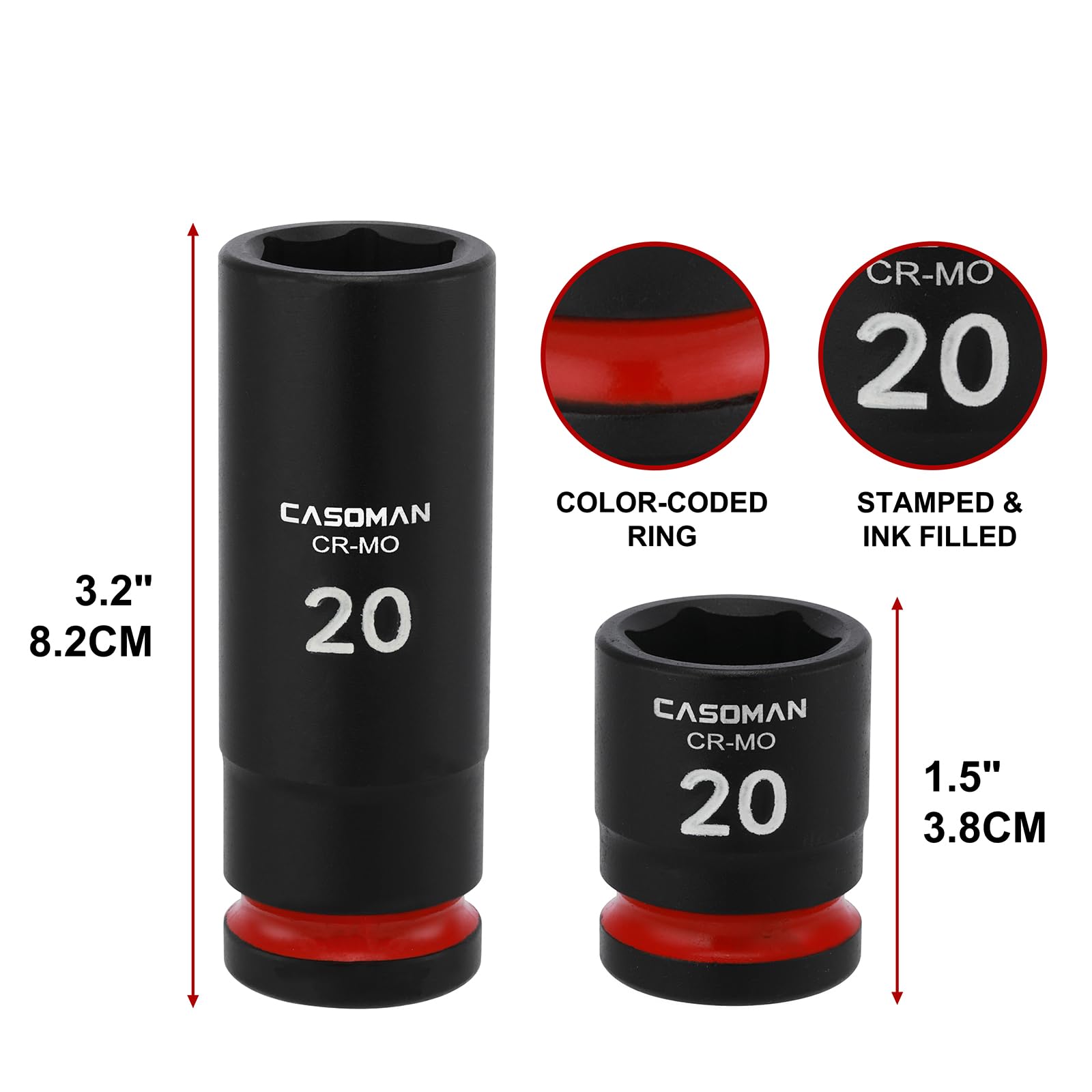 CASOMAN 43-Piece 1/2" Drive Master Impact Socket Set, Deep and Shallow, 6-Point, Metric, 9mm, 30mm, CR-MO Steel - Image 3