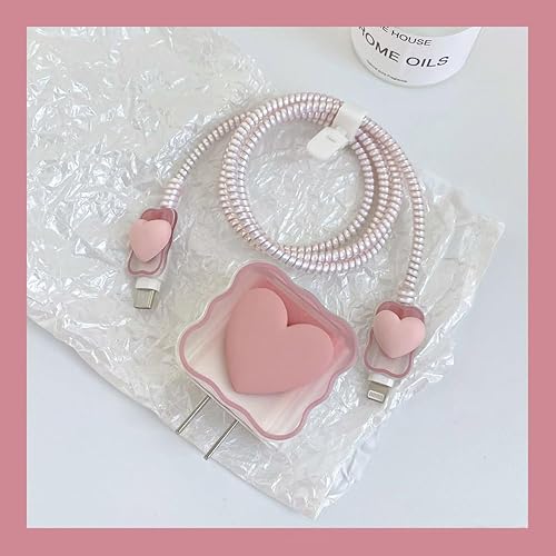 Miniatura 2 de Waves - Cable de datos con forma de corazón rosa de 18 W, 20 W, protector de cargador USB, protector de cable para auriculares, compatible con