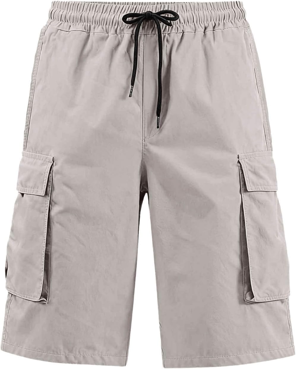 Men's Cargo Shorts Knee Length Work Shorts Drawstring Elastic Waist Summer Casual Outdoor Hiking Pants with Pockets