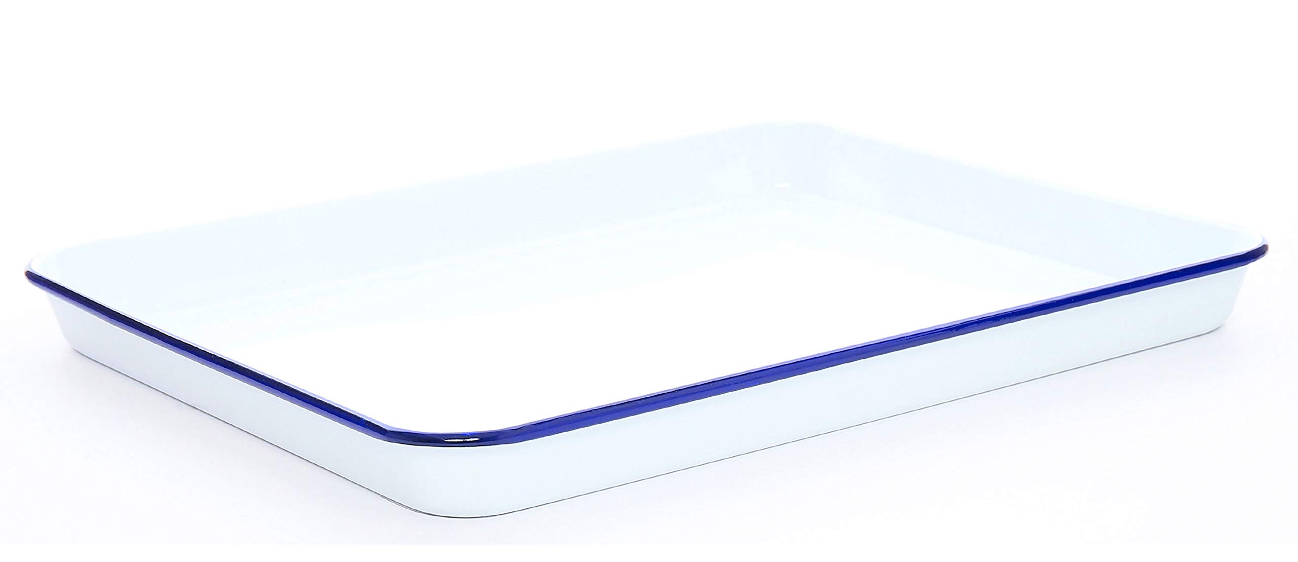 Crow Canyon HomeEnamelware Jelly Roll Tray - Solid White with Blue Rim