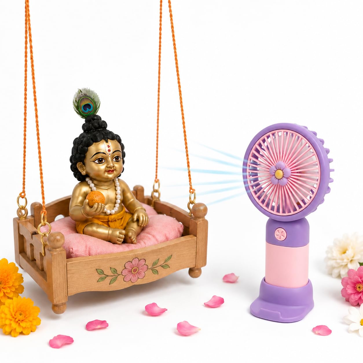 Mini Fan for Laddu Gopal Ji | Decorative Portable Cooling Fan for Bal Gopal Idol | Silent USB/Battery Operated Fan for Mandir & Janmashtami Decoration-image-46