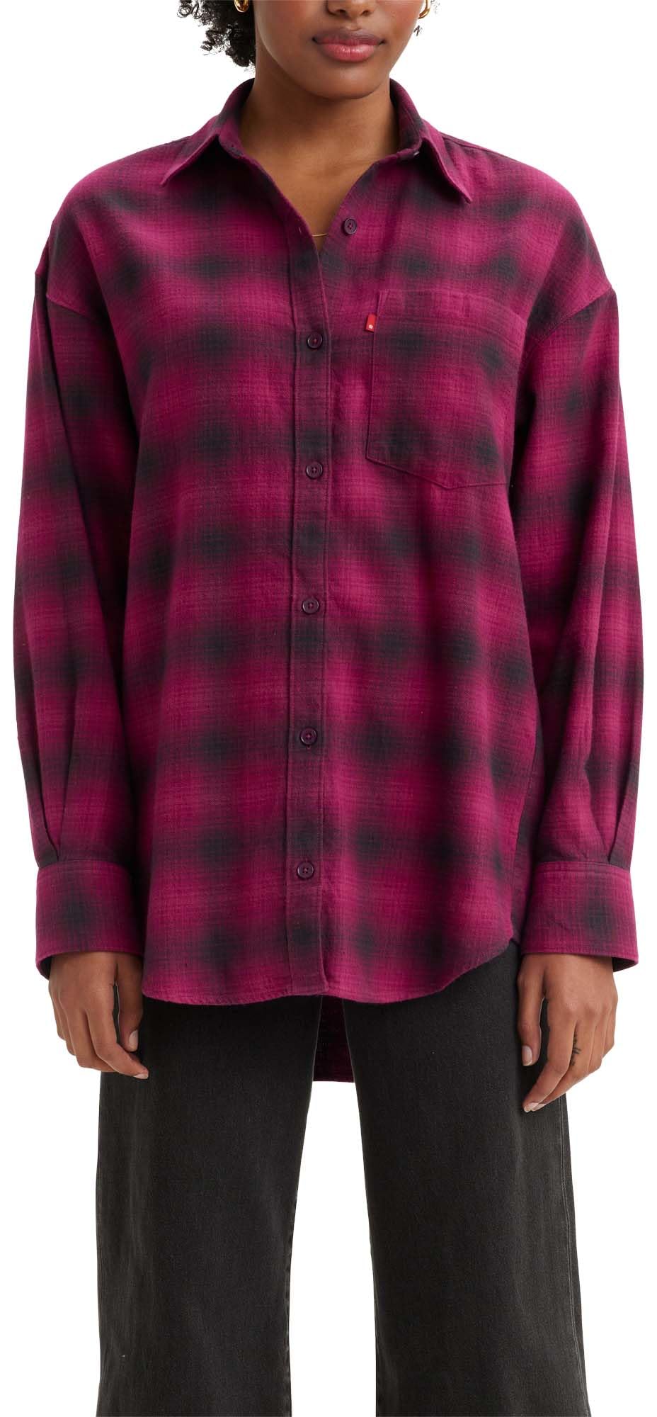 Levi's Women's Nola Oversized Shirt Shirt, Lina Plaid Boysenberry, S