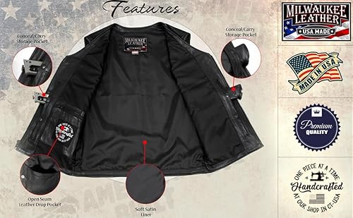 Miniatura 3 de Milwaukee Leather USA MADE MLVSM5009 - Chaleco de cuero con cremallera para hombre, con cuello en V, color negro