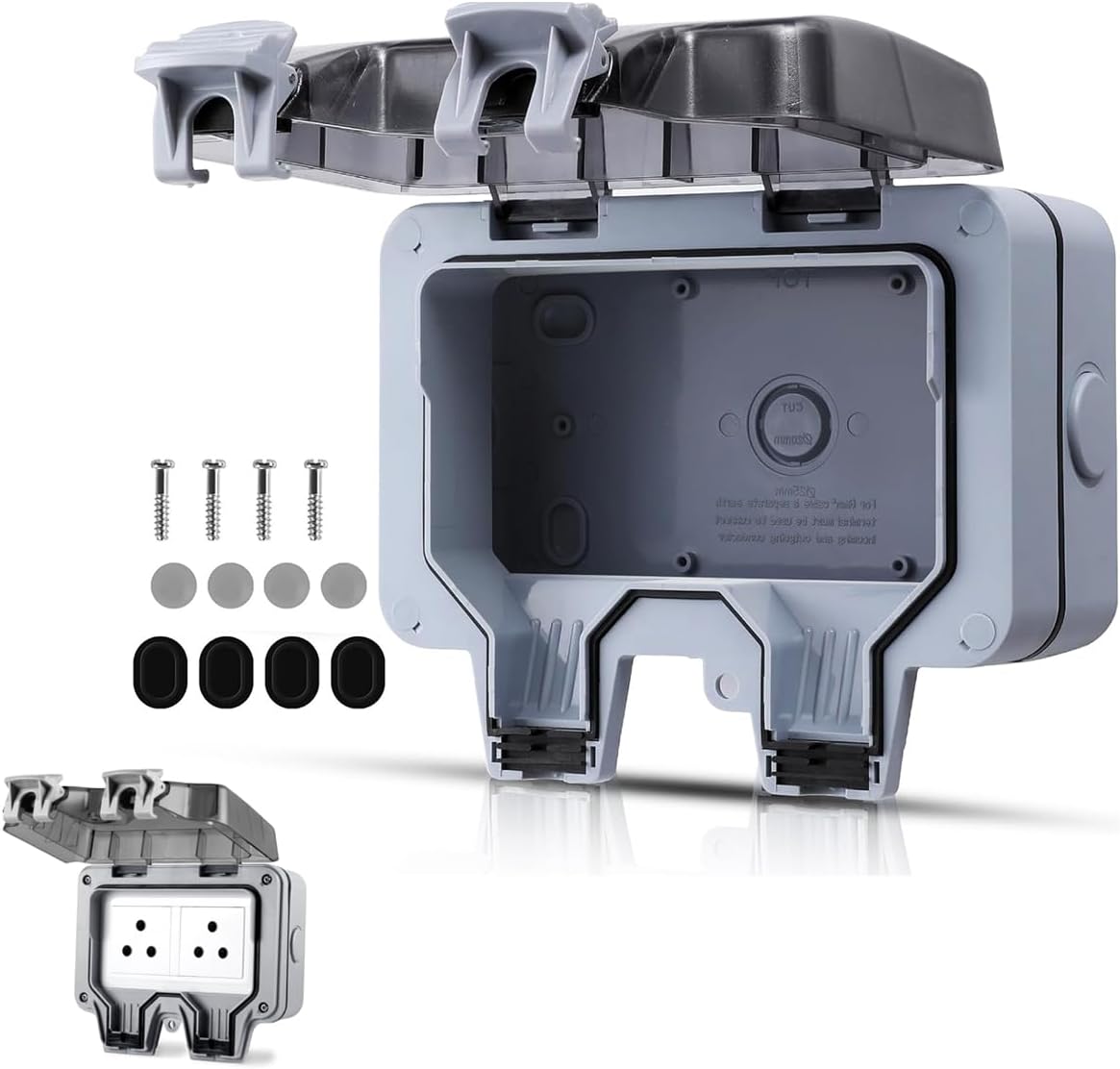 Serplex® 146 Type Double Socket Switch Cover with Flip Up Lid Duplex Receptacle Outlet Cover for 86mm×146mm Faceplate Waterproof Cover for Duplex Outlet Electric Switch Socket (Socket Not Included)