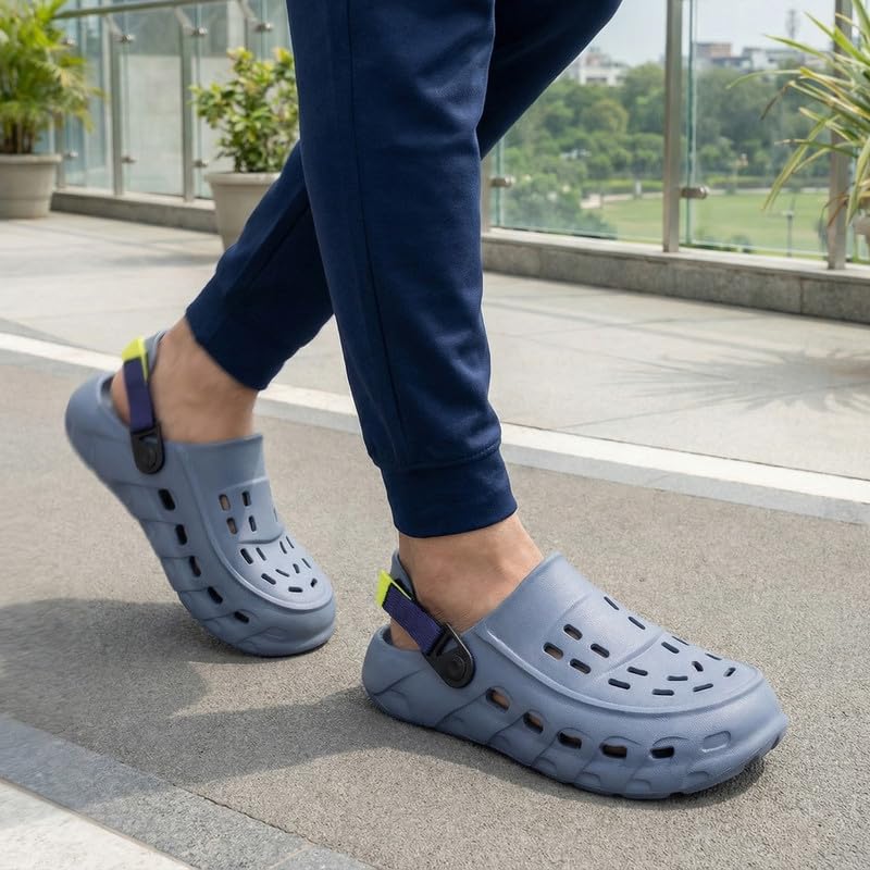 Image of WALKAROO Men Soft EVA Clogs with Adjustable Back Strap, Lightweight Ventilated Comfort Slip-On Outdoor Footwear, Durable Anti-Slip Clogs- WC8814