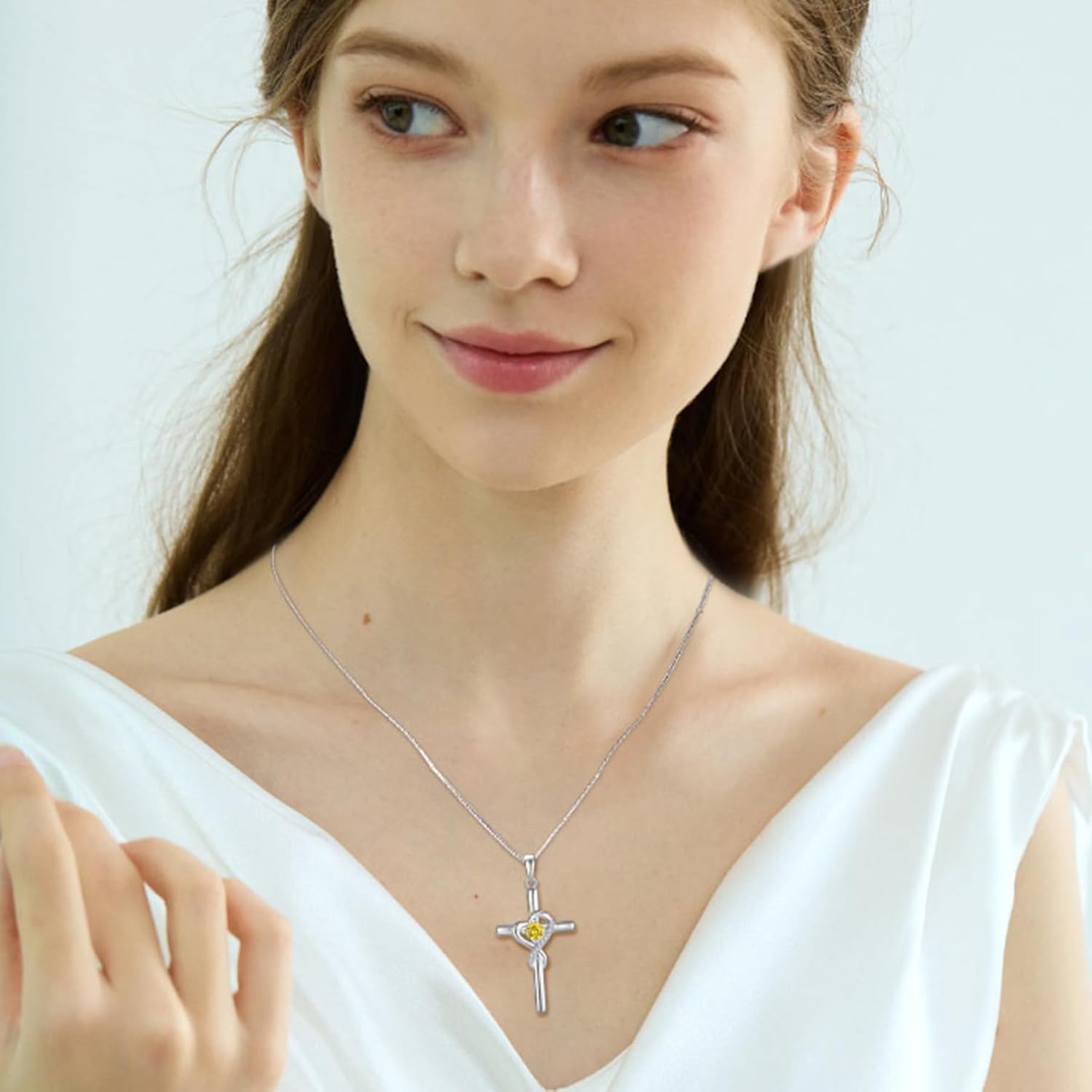 Cross Necklace for Women 925 Sterling Silver Heart Infinity Necklace Birthstone Pendant Religion Jewelry Gifts for Women Wife Mother Her - Image 2