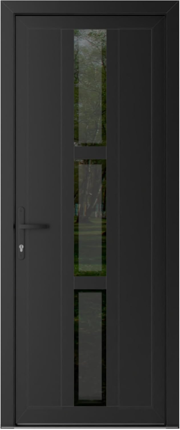 Front Exterior Prehung Metal-Plastic Door Frosted Glass | Manux 8112 Matte Black | Office Commercial and Residential Doors Entrance Patio Garage