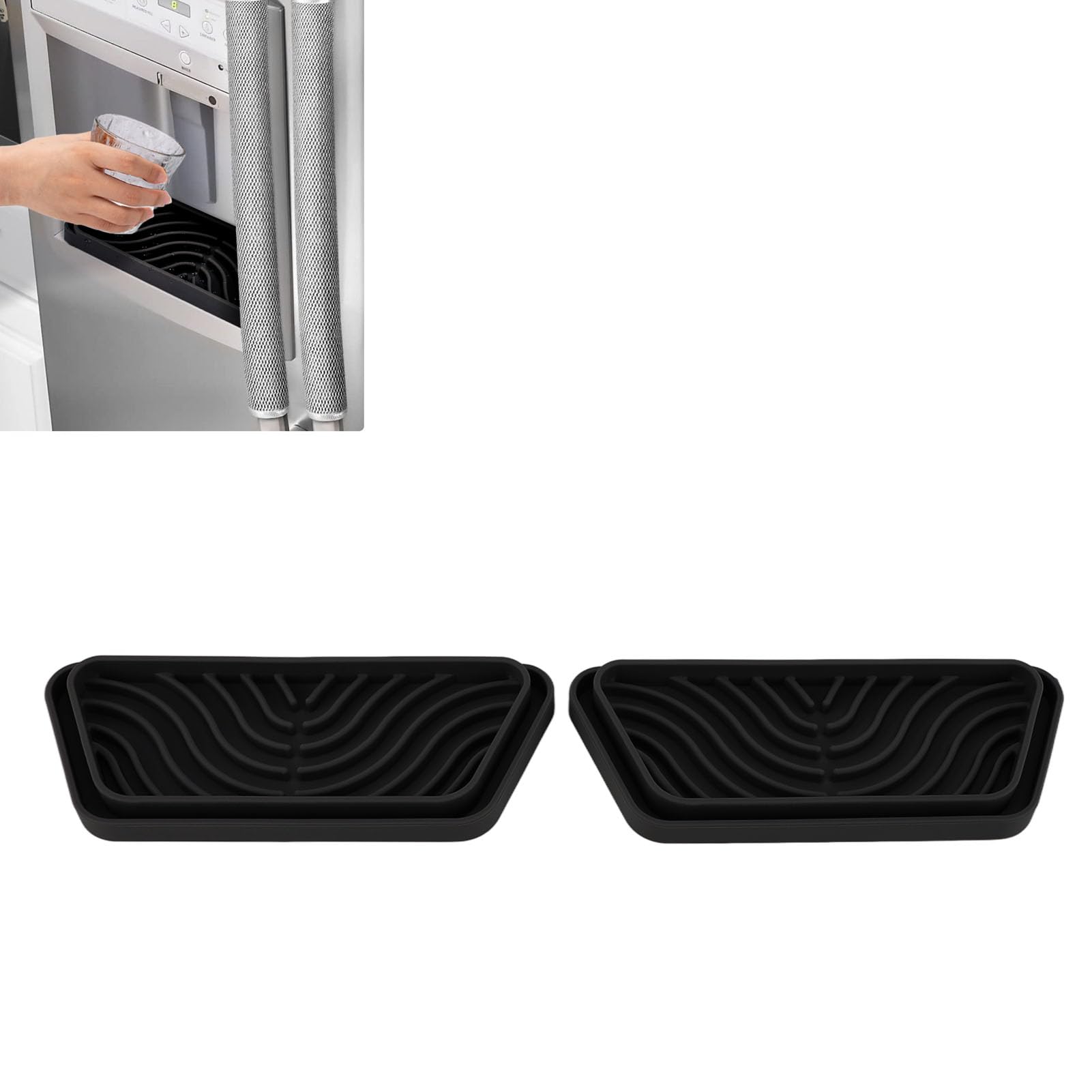 Bandeja antigoteo para refrigerador, bandeja antigoteo de silicona para refrigerador, para 2 unidades, color negro