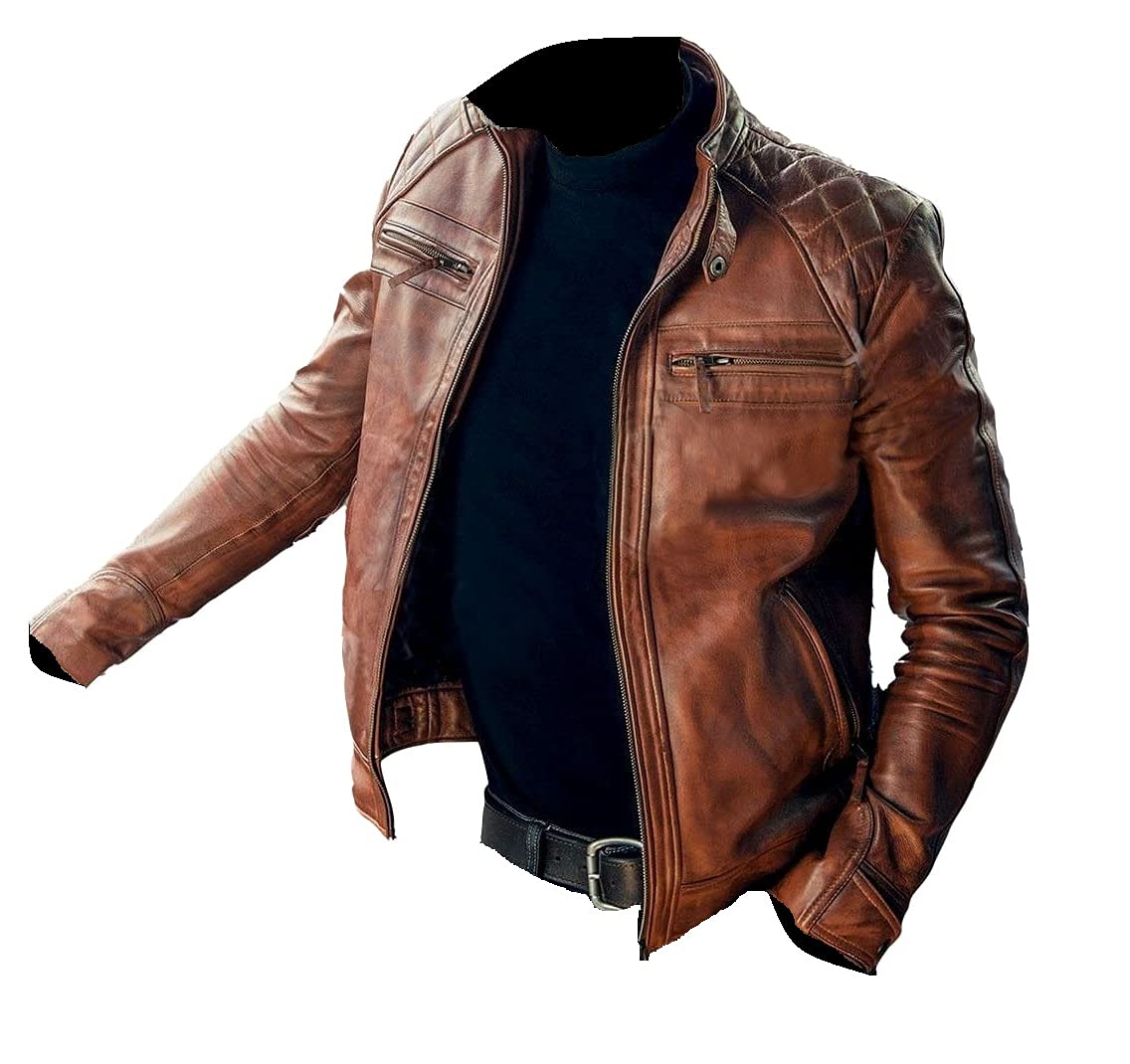 Męska, brązowa, vintage, motocyklowa, prawdziwa skórzana kurtka, męska, klasyczna motocyklowa, vintage, brązowa, motocyklowa kurtka motocyklowa