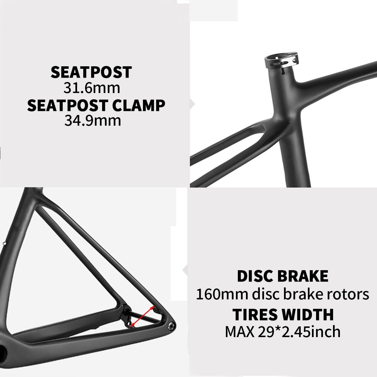 Rama z włókna węglowego 29 15,4/17,3/18,9/20,9" do roweru górskiego Boost 12 x 148 mm, oś wtykowa, hamulec tarczowy, Hardtail Press-Fit BB92, wewnętrzna prowadnica pociągu (XL-29 20,9")