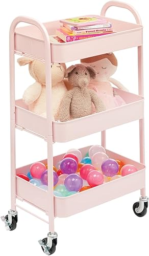 mDesign Carro de almacenamiento para el hogar con ruedas de metal de 3 niveles para usar en baños, cocina, salas de manualidades, lavandería y