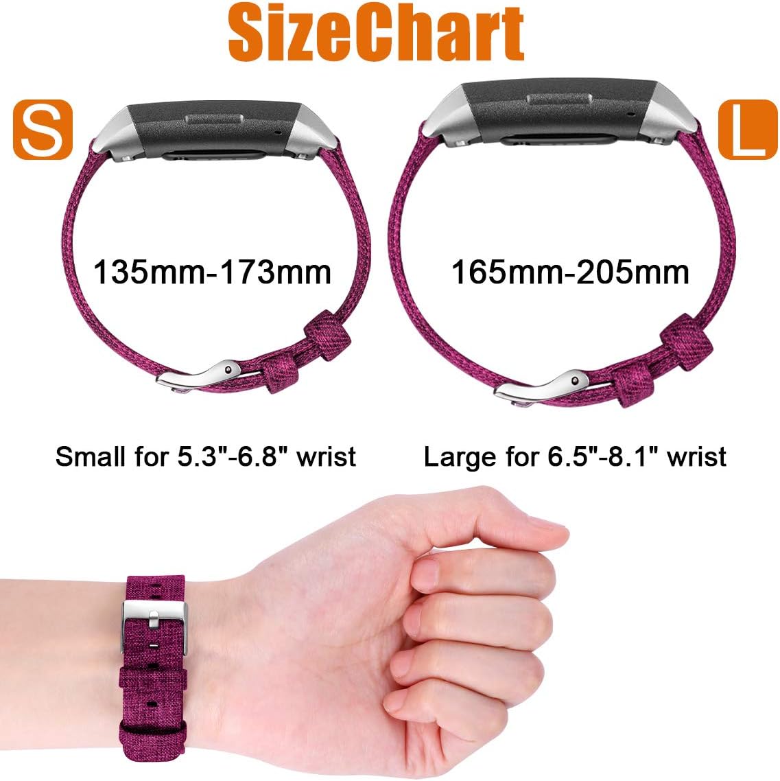 Maledan Compatible with Charge 4 and Charge 3 Bands for Women Men, Breathable Woven Fabric Replacement Accessory Strap for Charge 4/Charge 3/Charge 3 SE, Small, Fuchsia