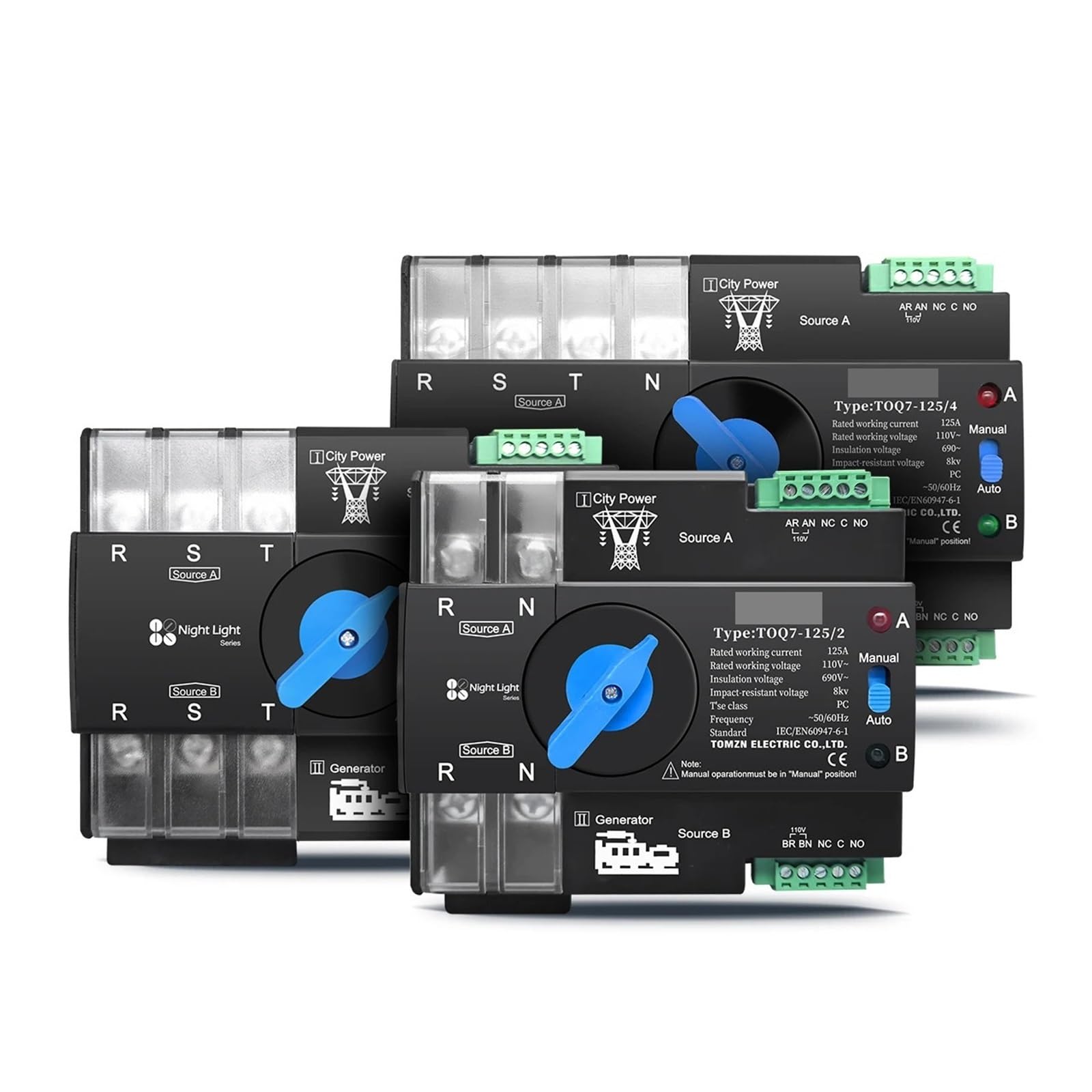 Sélecteur de source automatique 125A TOQ7 pour éviter les coupures