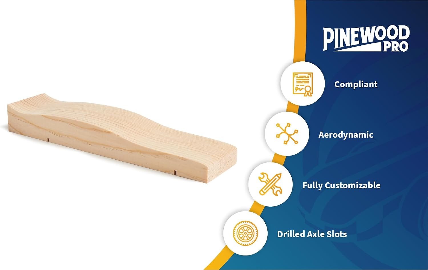 Pinewood Pro Pre-Cut Stock Car Body for Pine Derby Racing | Pre-Drilled Cylinder Weight Holes | Sleek, Aerodynamic Design | Compliant Axle Slots | Ready to Paint, Sand, and Customize