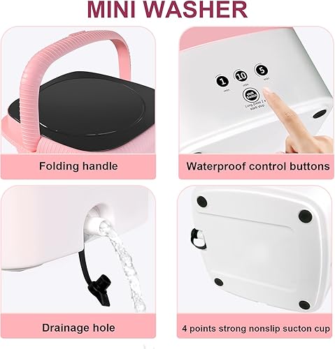 Miniatura 5 de HULKNPEE Lavadora portátil, mini lavadora de 6.5 L con 3 modos de limpieza de tiempo, lavadora portátil con giro suave y drenaje para calcetines,