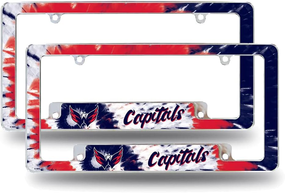 Washington Capitals Chrome Metal (Set of 2) License Plate Frames with Bold Tie Dye Design