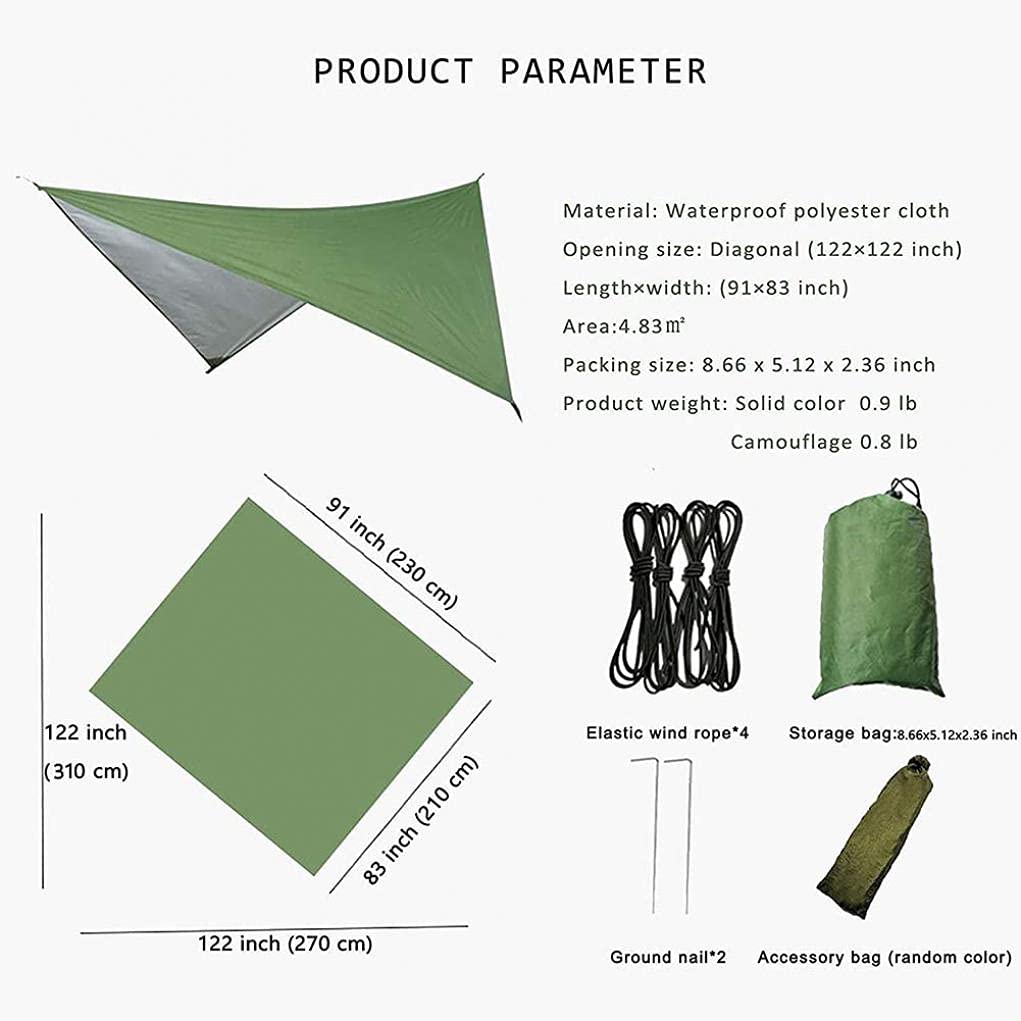 Telo da Esterno Impermeabile, Tendalino Parasole da Campeggio, Tappetino da Picnic Resistente All'umidità Tenda Multifunzione Amaca Telo Antipioggia con Borsa per Il Trasporto, C