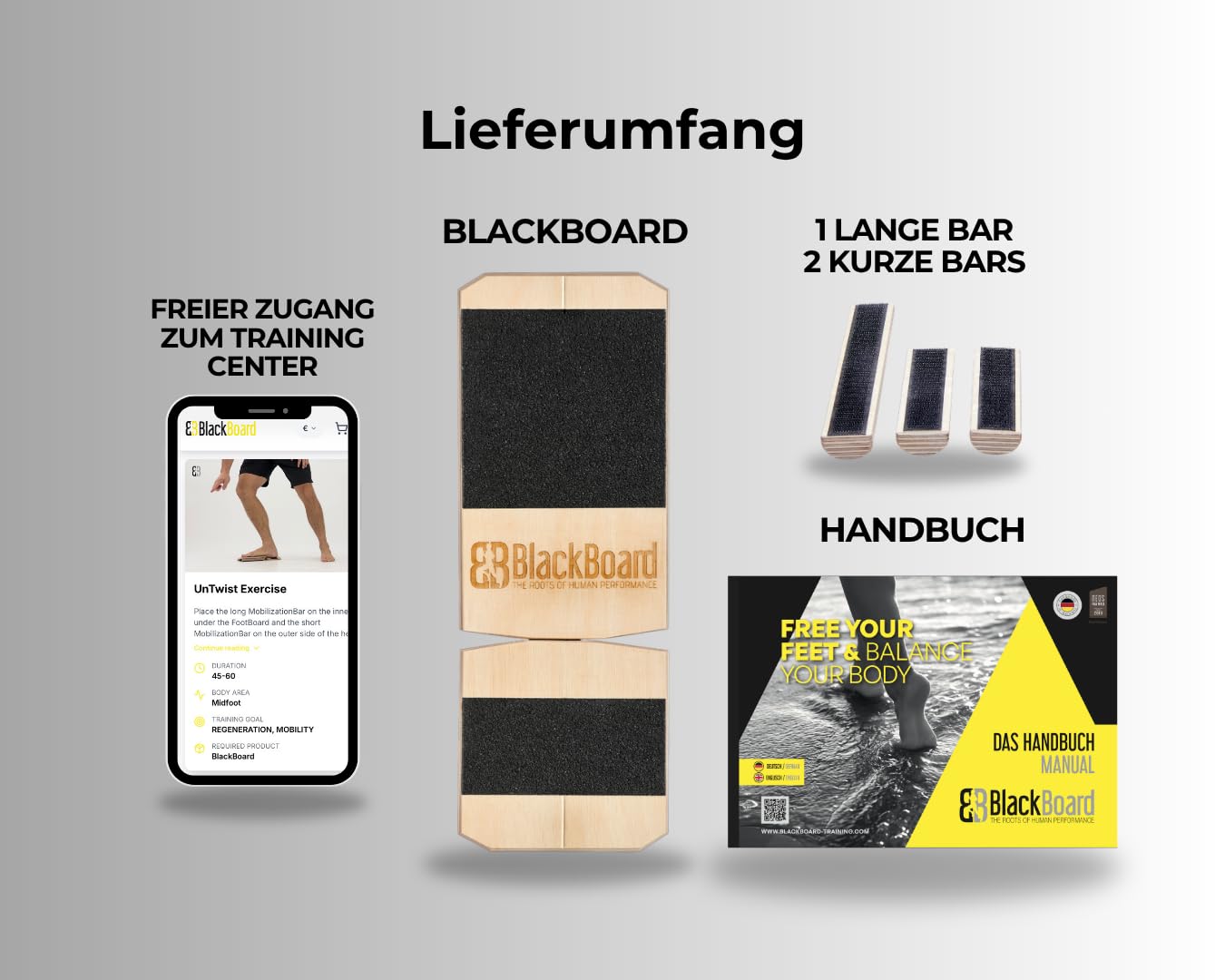 BlackBoard® Fußtrainer inkl. Workshop & Trainings-Center | Training für Sprunggelenk & Fußgewölbe | Für Hallux, Plantarfasziitis & Plattfuß