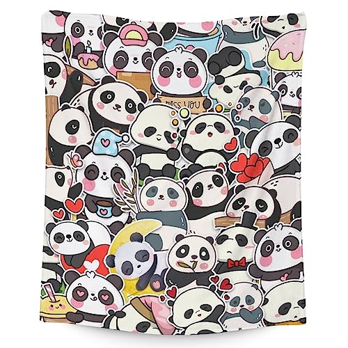 Panda Blanket Gifts - 50"x60" Cute Throw Blanket for Kids, Adults - Black Soft Fuzzy Blankets for Bed, Couch & Living Room