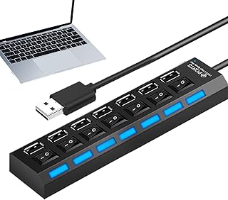 USB ハブ - マルチポート データ スプリッター、独立ボタン付きコンパクトな滑り止め USB ハブ | 4K マルチポート アダプター |リモートワークゲームセットアップスタジオ旅行教室コワーキング用フラッシュドライブエクステンダー