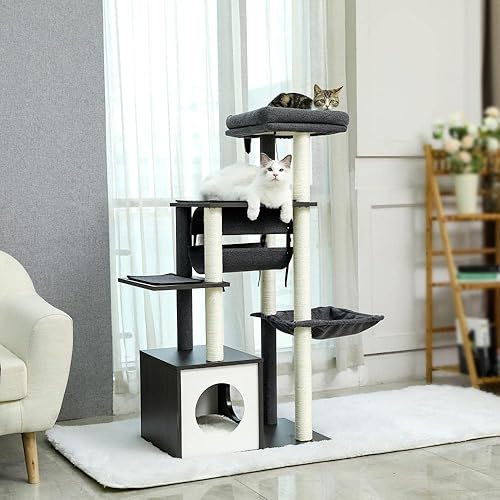 Miniatura 5 de Ultimate - Árbol para gatos de varios niveles con postes rascadores, hamaca para condominio y túnel oscilante, parque infantil perfecto para tu