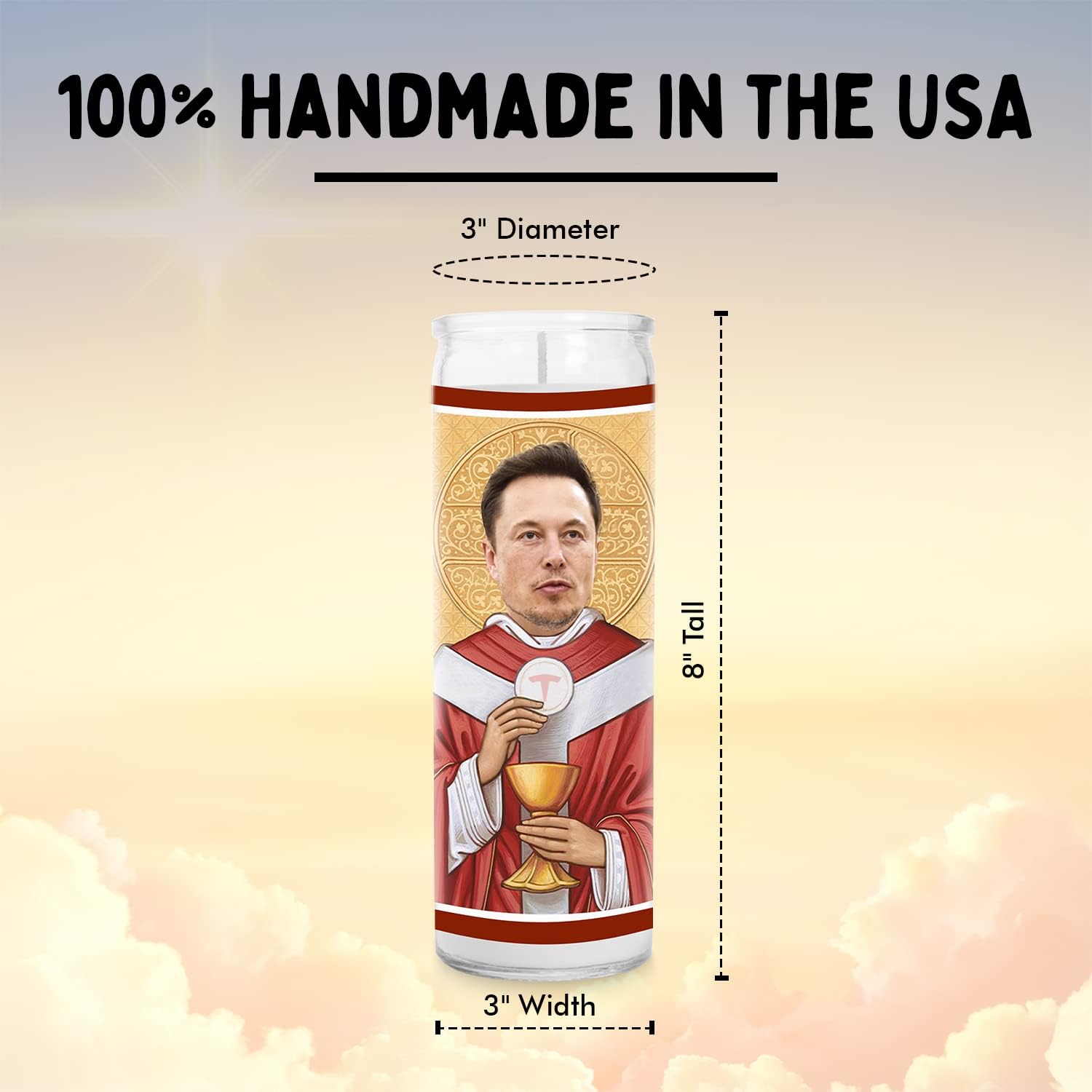 Elon Celebrity Glass Jar Candle – Unscented Handmade Soy Wax Votive Candle – Unique Gift for Technologist Fans – Home Decor Collectible for Living Room & Office – 8 Inch