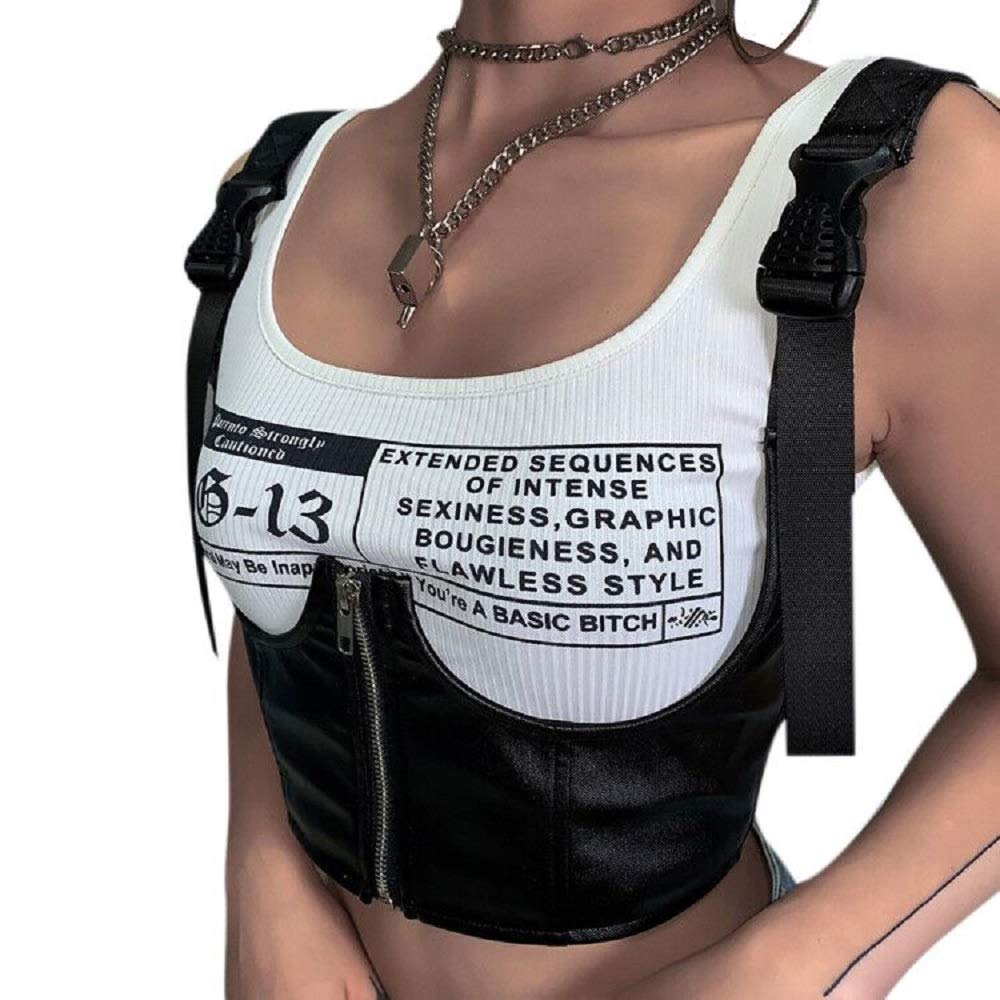 ANKOMINAWomen's PU Leather Bustier Crop Top Gothic Punk Buckle Tank Tops Camisole Corset for Club Party Festival Rave Outfit