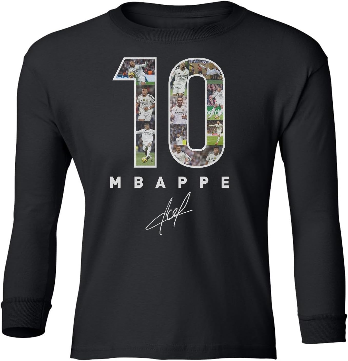 Mbappe-Inspired 10 Collage Graphic - Madrid Tribute Youth Long Sleeve T-Shirt