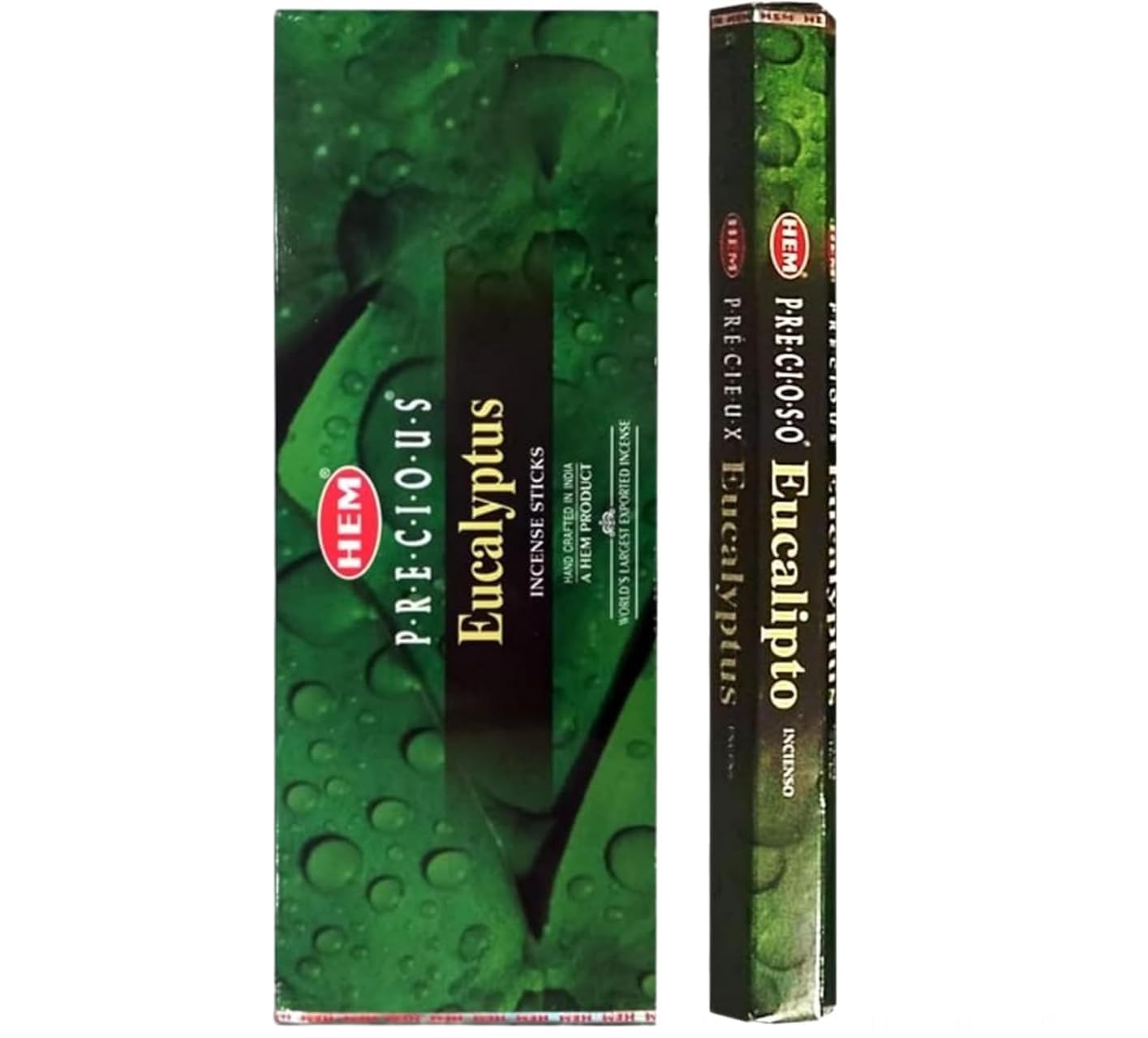 HEM Precious Eucalyptus Incense Sticks - Pack of 6 (120 Sticks) with JRose Wooden Incense Holder - Refreshing Aromatherapy Fragrance