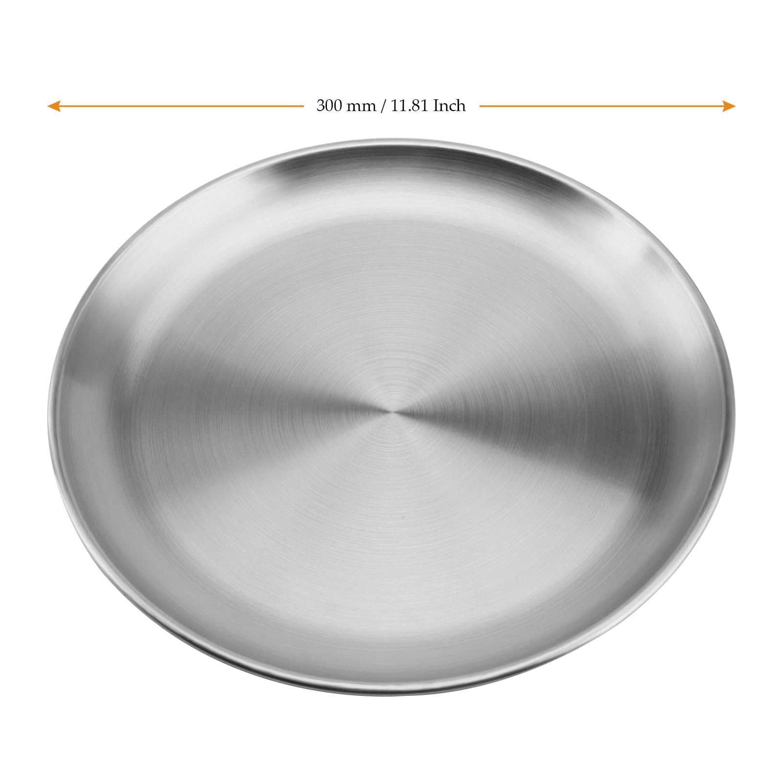 MUKCHAP 4 PCS 30cm Stainless Steel Dinner Plates, Metal Serving Dishes, Silver Camping Plate for Camping BBQ Steak Salad Snack - Image 2