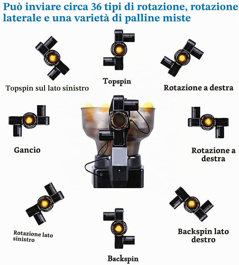 Macchina Automatica per Palline da Ping Pong Robot Tennis da Tavolo per Allenamento con 36 Diverse Palline rotanti capacità di 100 unità Palle