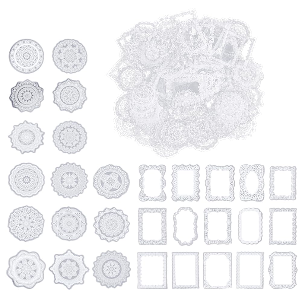 SUNNYCLUE 1 Box 180Pcs 15 Styles Transparent Lace Stickers Vintage Scrapbook Stickers Flower Clear White PET Waterproof Decorative Decals for Journaling Scrapbooking Supplies DIY Photo Frame Crafts