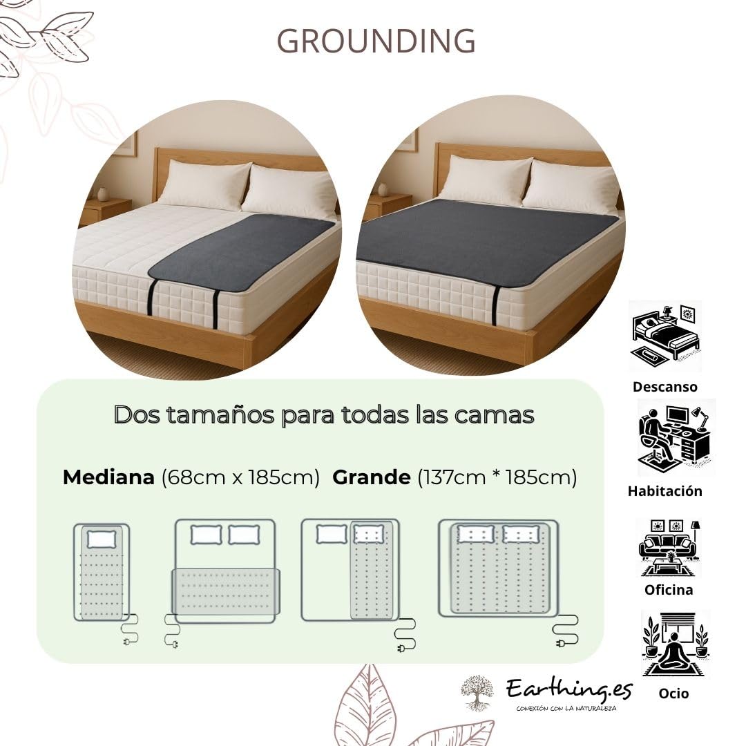 Mat de Cama Grounding | Alfombrilla Earthing para Sueño Profundo, Reducir Estrés e Inflamación | Cubrecolchón Conductivo PU Seguro (Incluye Adaptador EU) (XL - 137x185cm)