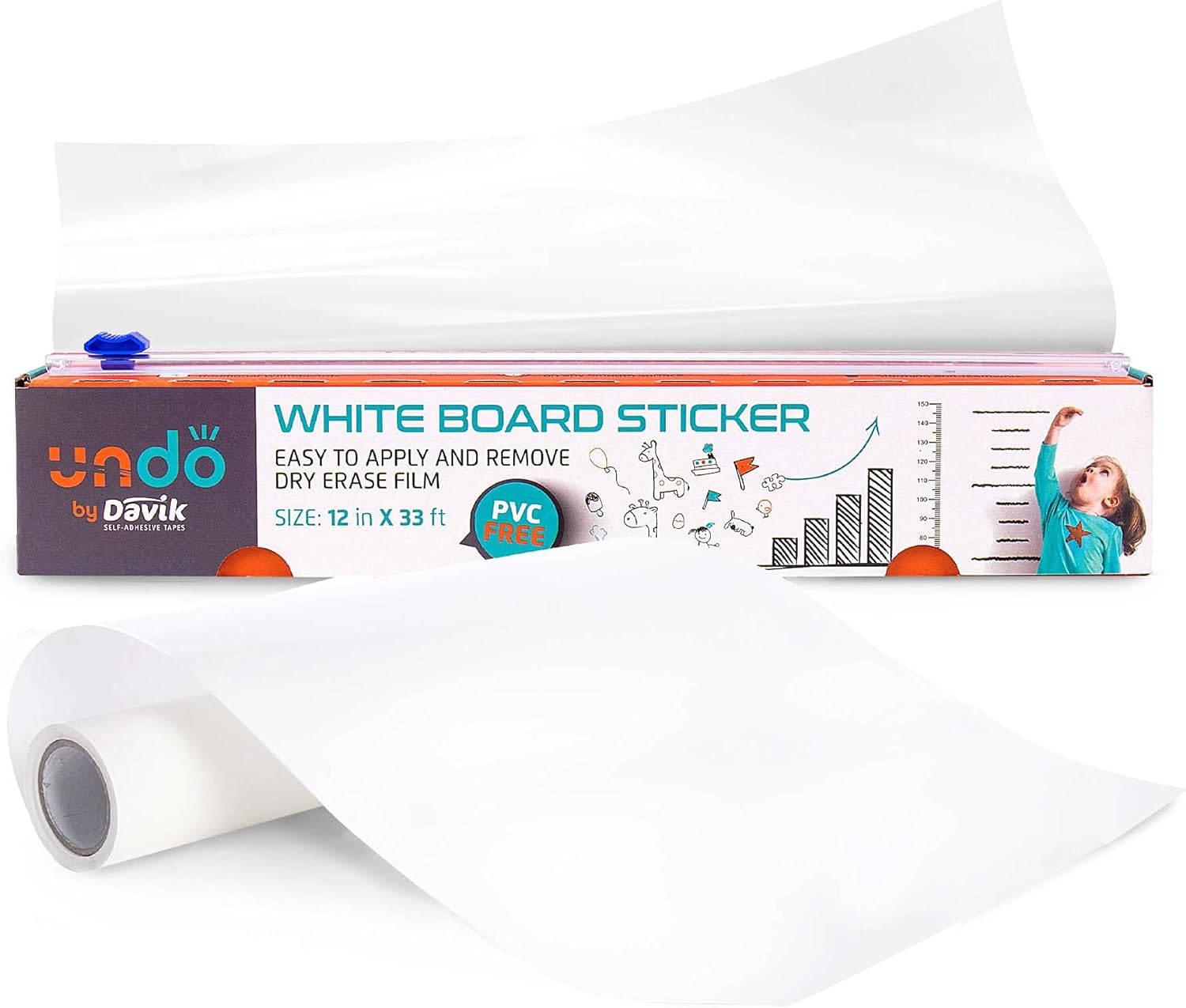 Undo White Board Sticker, Easy Cut and Set Up Dry Erase Board for Wall Art or Classroom Decor, Office and School Supplies, 12 Inches by 33 feet - Davik