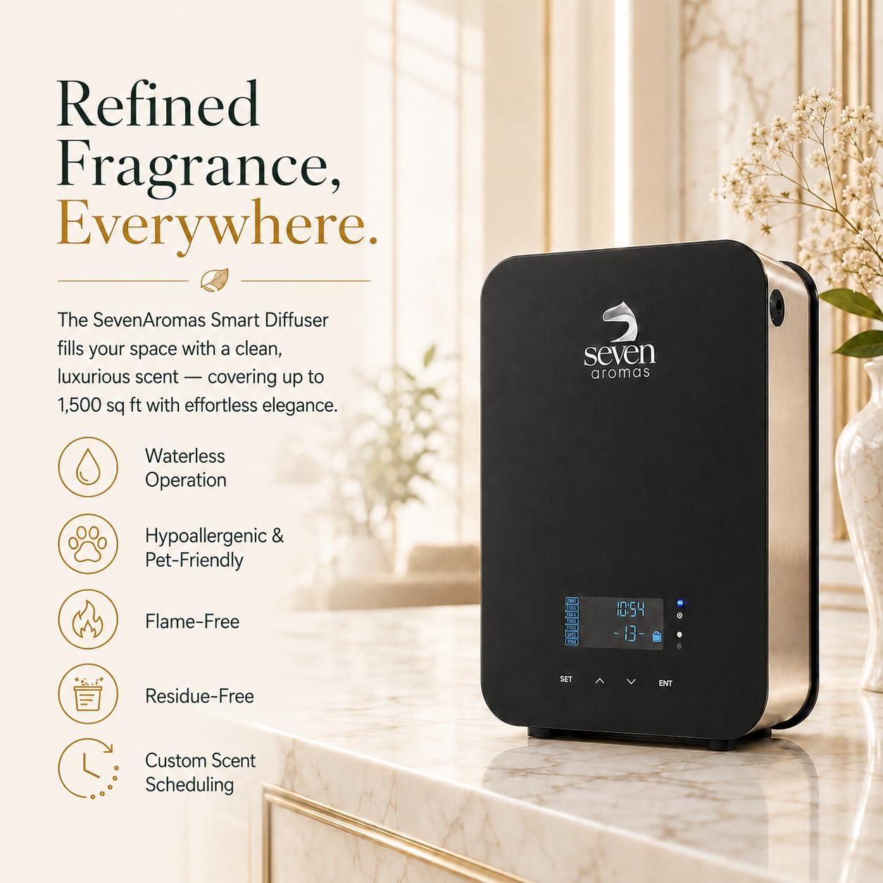 SevenAromas SV711 - Difusor de aroma inteligente para el hogar y la oficina, tecnología de aire frío, difusor de aceite esencial sin agua, cubre hasta 2,000 pies cuadrados, control de aplicación