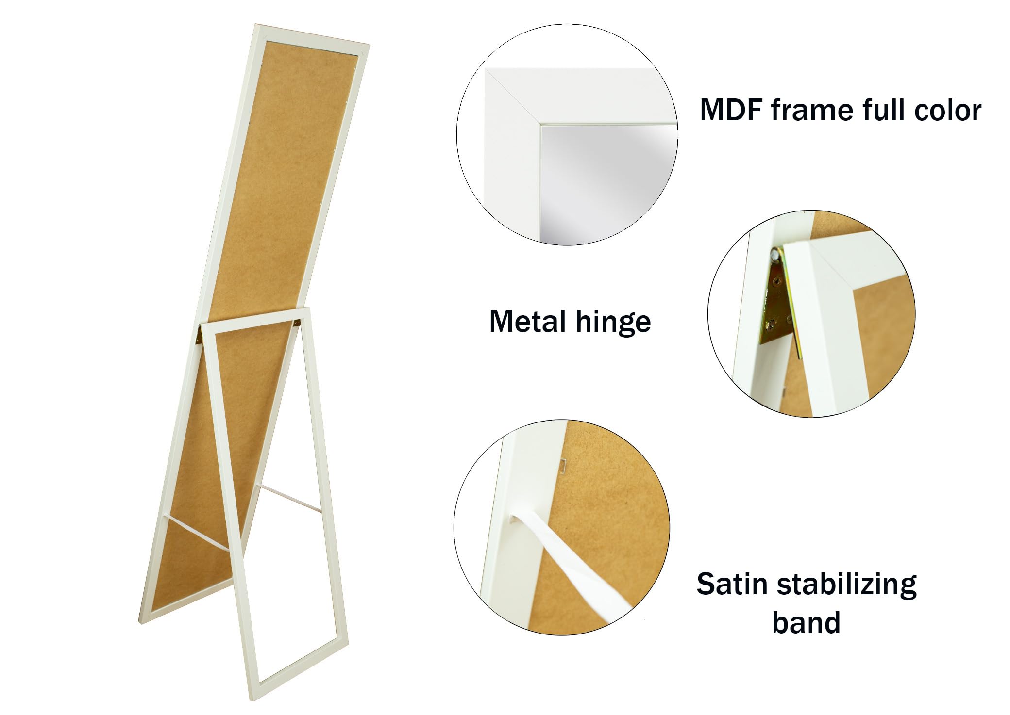 BD ART Stand-Ankleidespiegel Weiß 155,8 x 35,8 cm großer Fußboden Standspiegel Garderobe weiß Zeitloser eleganter MDF Rahmen Ganzkörperspiegel
