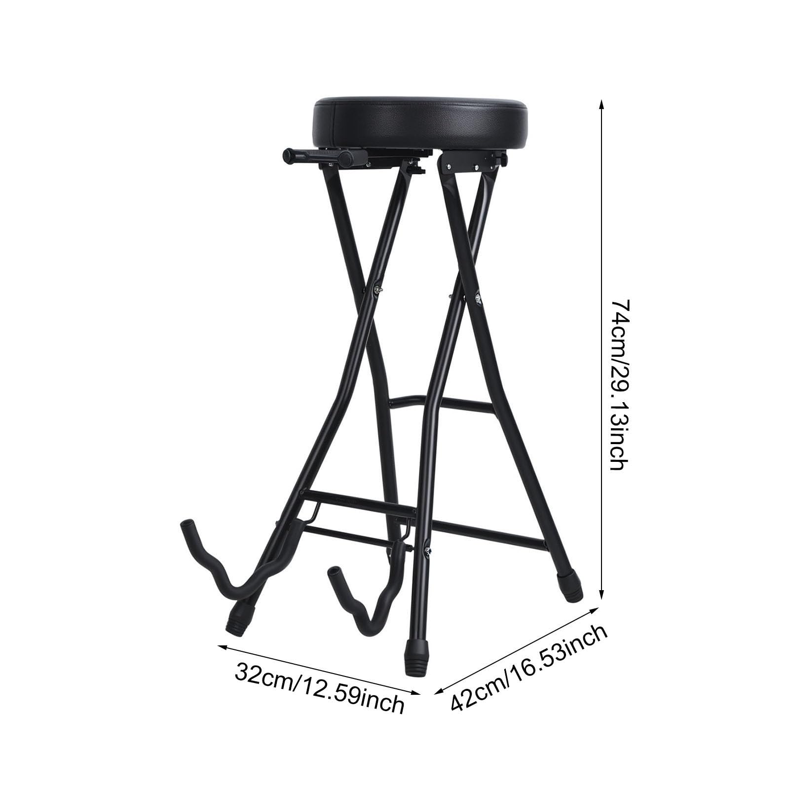 Tabouret de Guitare avec Siège Rembourré, Tabouret de Musicien Pliable avec Siège Rembourré, Repose-Pieds, Crochet Rétractable, pour Guitare Basse Électrique Acoustique Noir