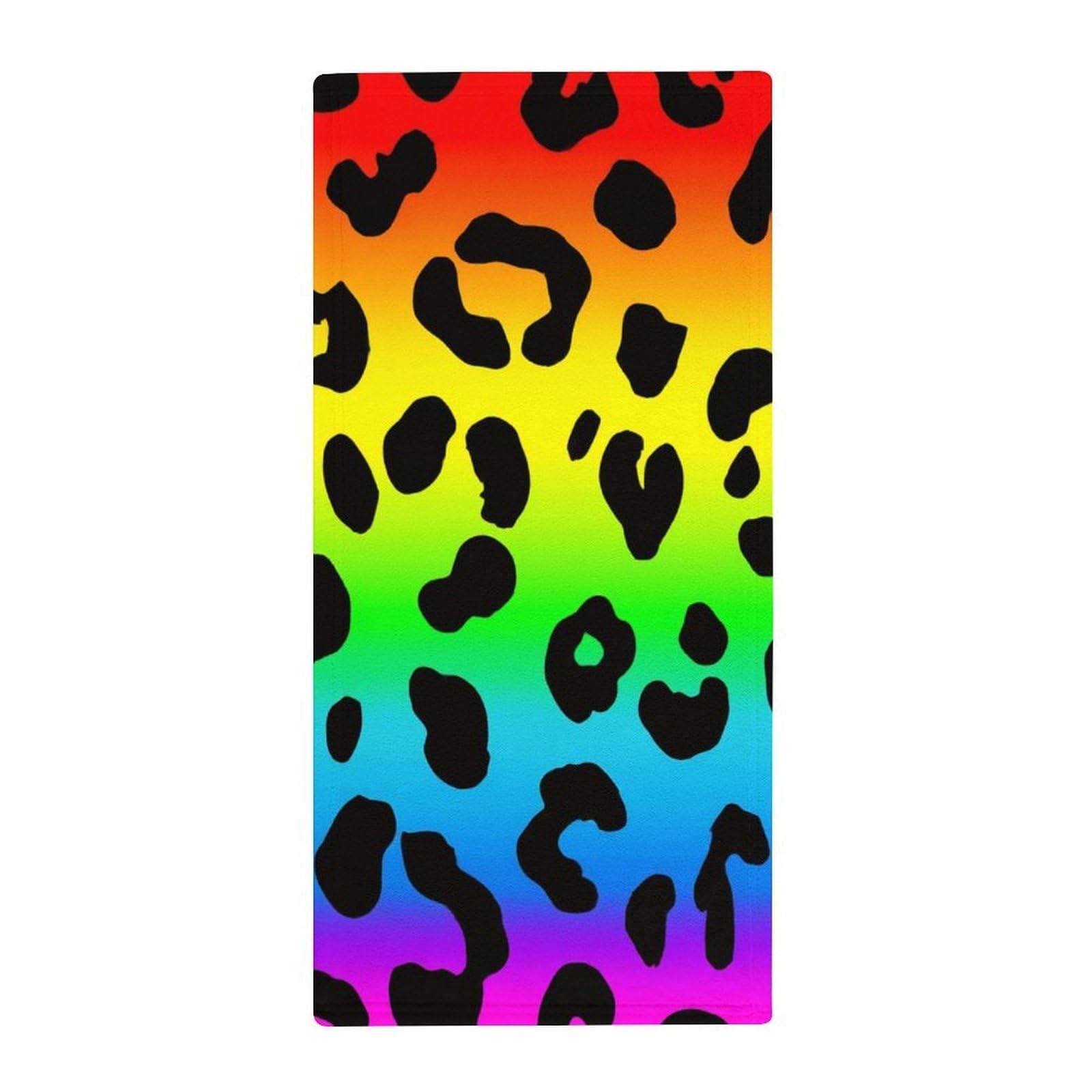 Anceky Soft Microfiber Hand Towels, Rainbow Colorful Leopard Print Decorative Bath Towels for Hotels, Spa & Kitchen Drying Needs