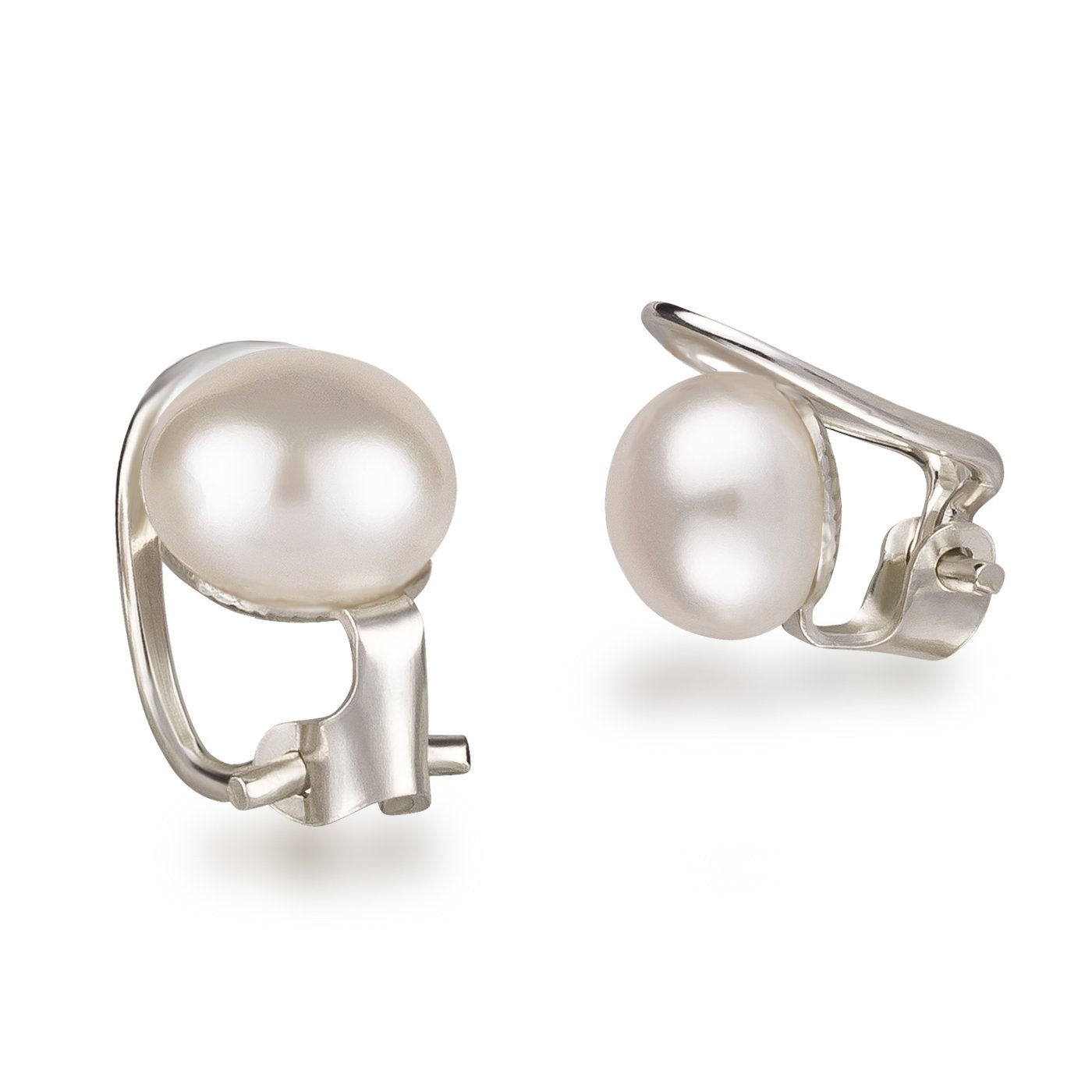 Schöner-SD - Orecchini a clip da donna, in argento 925, con perle d'acqua dolce, Argento sterling, Perla