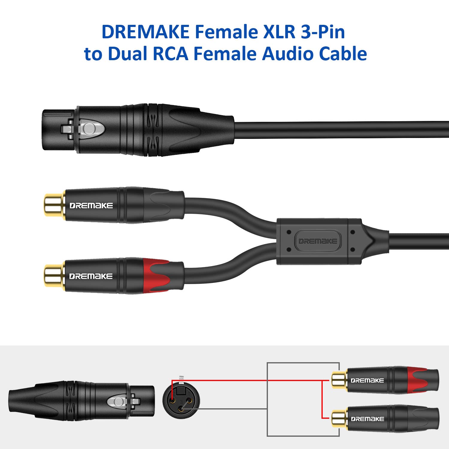 3 m żeński podwójny kabel audio RCA żeński XLR żeński 3 m, żeński XLR 3-pinowy podwójny żeński wtyk RCA żeński rozdzielacz kabla krosowego, XLR do RCA Stereo mikrofon, XLR do 2RCA Kabel