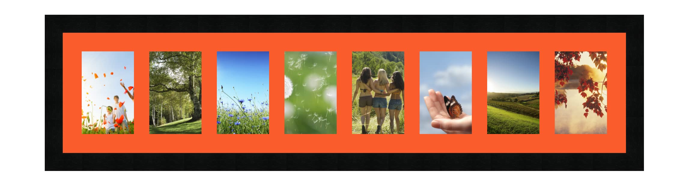 Cadres Photos pêle mêle multivues Orange 8 Photo(s) 10x15 Passe Partout, Cadre Photo Mural 94x20 cm Noir, 3 cm de Largeur