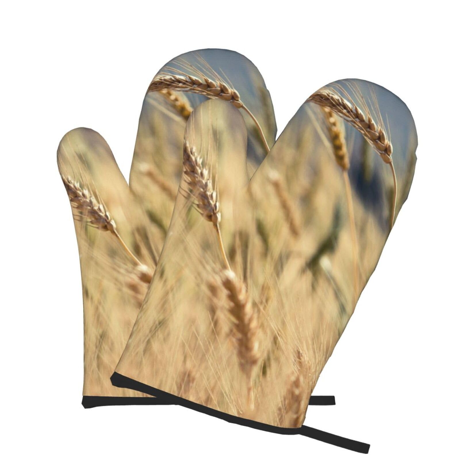 Oven Mitts Set of 2 Pcs, Wheat Prints Heat Resistant Kitchen Gloves for Cooking Baking Grilling
