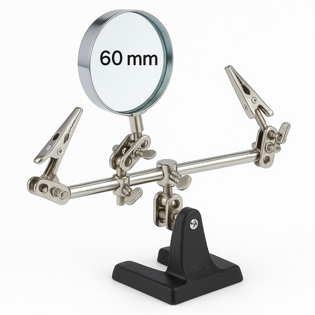 Supporto Terza Mano per modellismo saldature di precisione con pinzette e lente di ingrandimento 60 mm pinze a coccodrillo