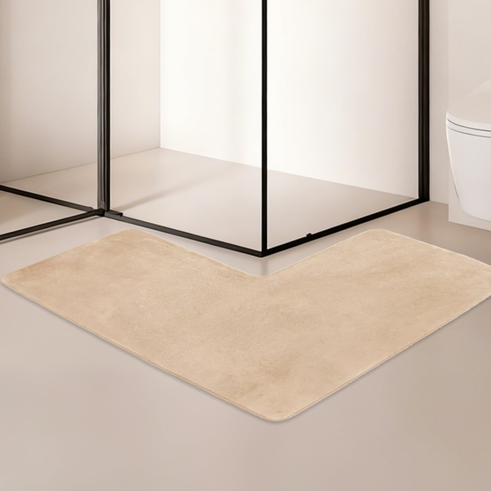 ACESOME Tapis de salle de bain en forme de L antidérapant 80 x 80 cm beige