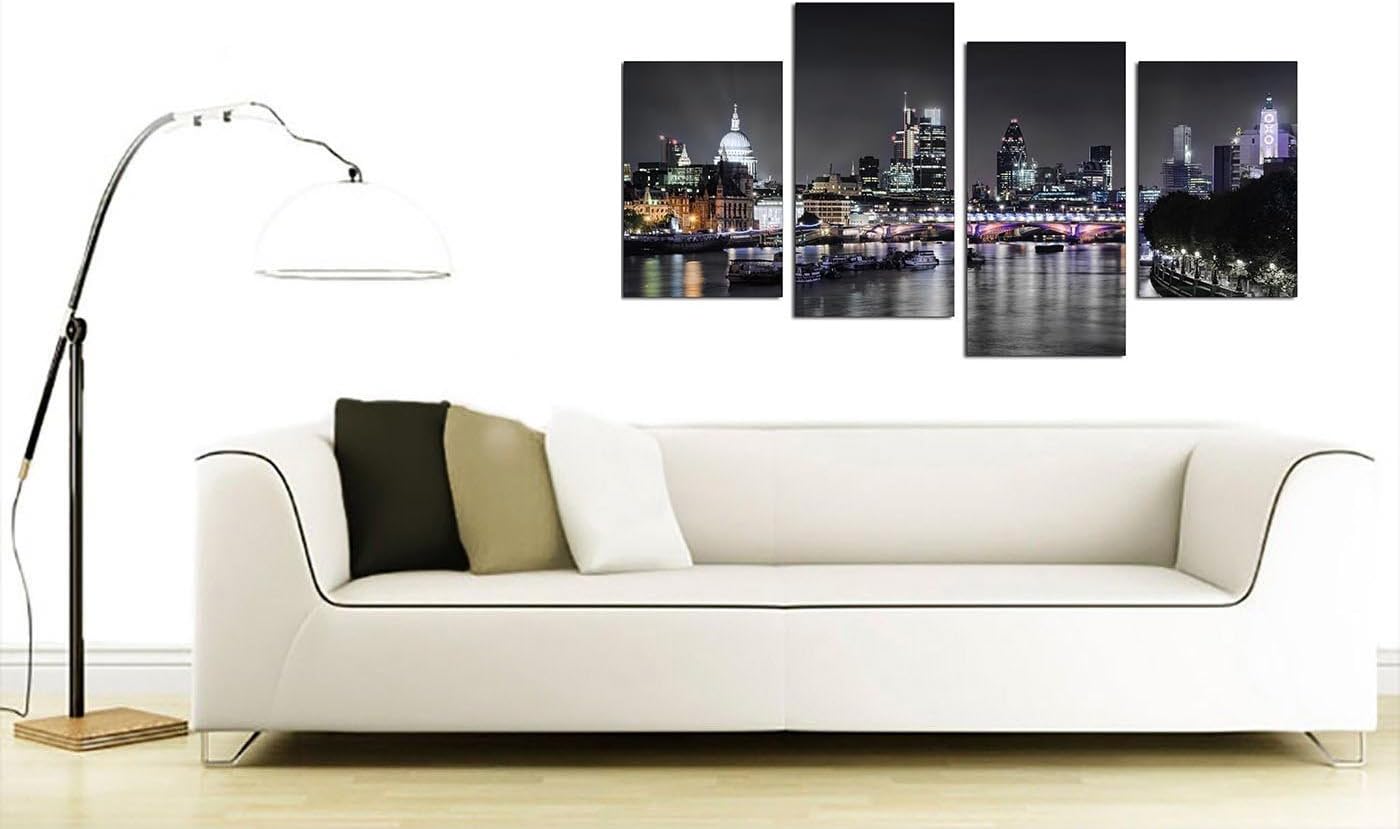 Hоt Dеаlѕ Wallfillers Canvas Wall Art of London Skyline for Your Living Room 4 Panel Pictures 130cm x 67cm Black & White