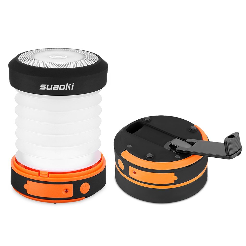 SUAOKI LED Camping Lantern Collapsible Battery Light Night Flashlight Rechargeable Power Bank with Hand Crank and USB Port for Outdoor Hiking Fishing Tent Garden Emergency, Orange