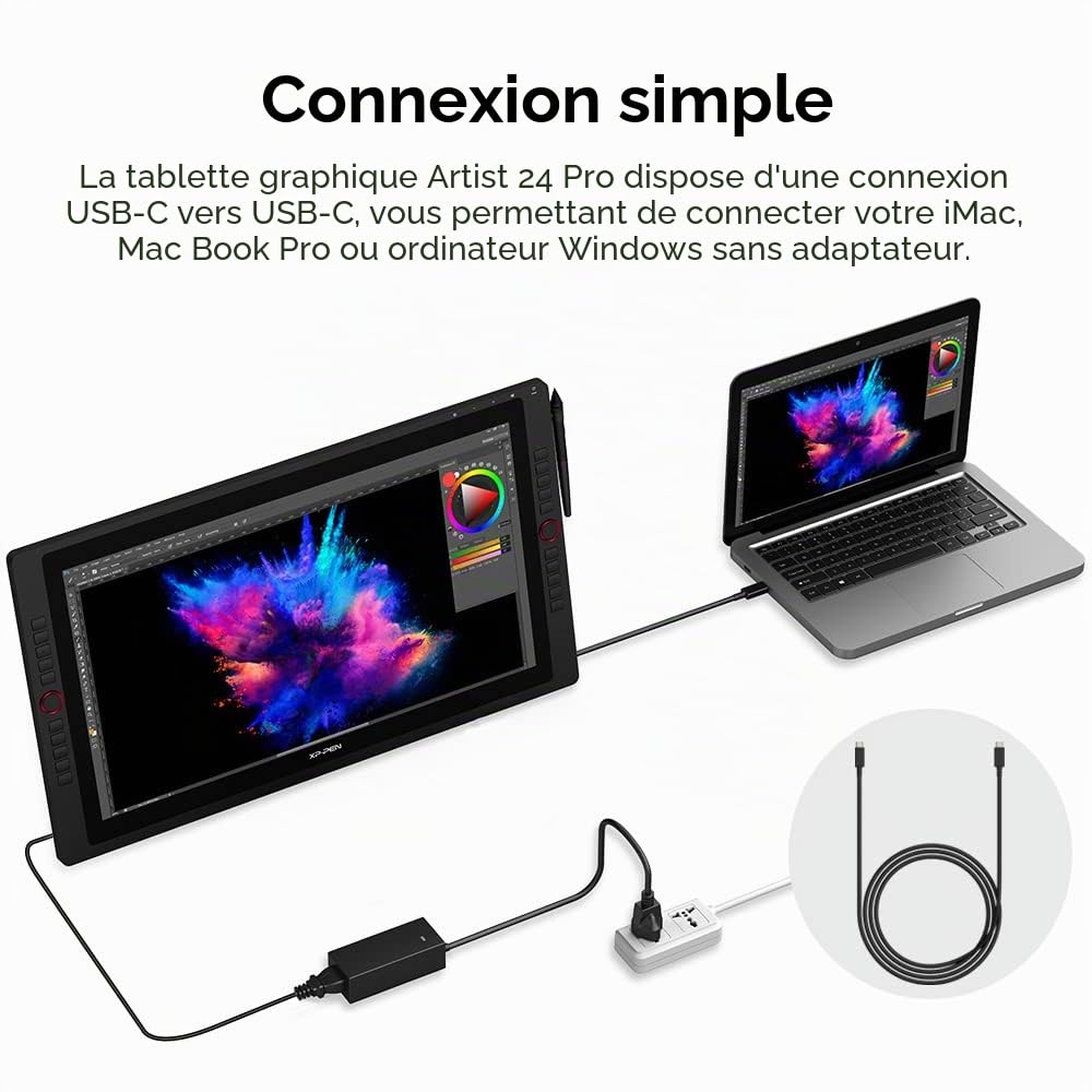 XP-Pen Artist 24 Pro Tablette Graphqiue à Ecran 2K QHD en 23.8 Pouces Stylet Passif 8192 Niveaux Connection USB-C - Compatible avec Windows/Mac/Android