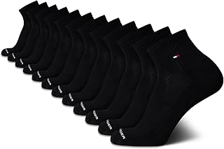 Tommy Hilfiger Mens Quarter Socks - 12 Pack Cotton Blend Athletic Performance Cushioned Ankle Socks for Men with Arch Support